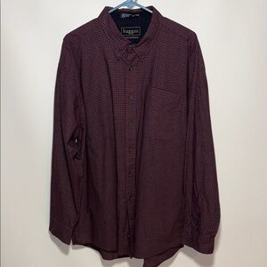 Haggar Men's Maroon Plaid Button Down Shirt